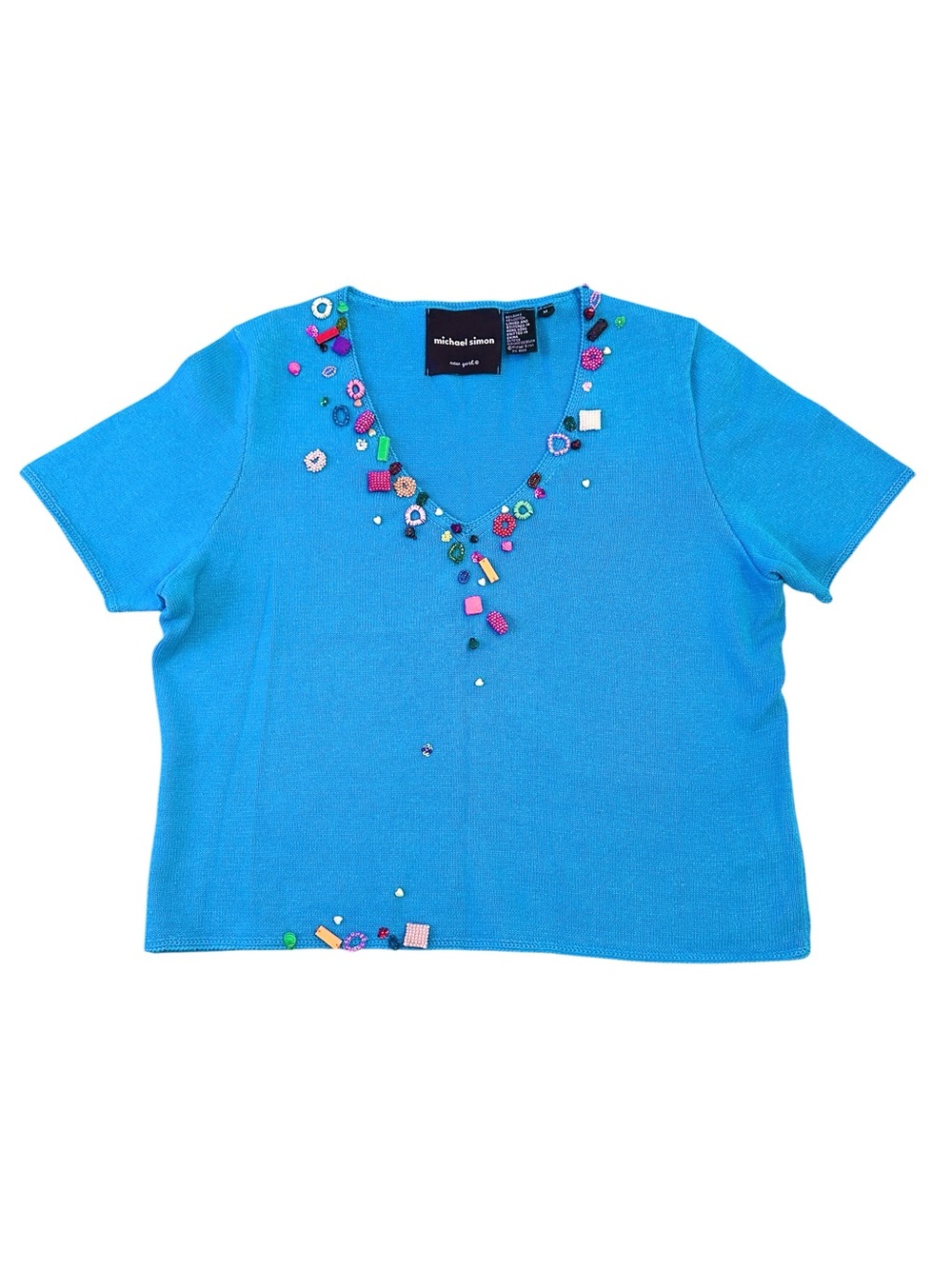 Michael Simon New York Y2K Beaded Turquoise Top